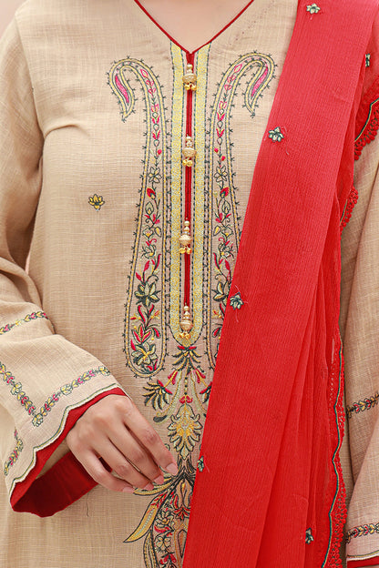 Zellbury | Unstitched 3 Piece Khaddar | Embroidered Shirt Shalwar Dupatta - 0847 - Libasekhas