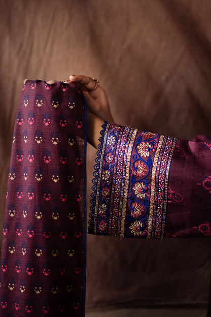 Zellbury | Unstitched 2 Piece Khaddar | Embroidered Shirt Dupatta - 0263 - Libasekhas