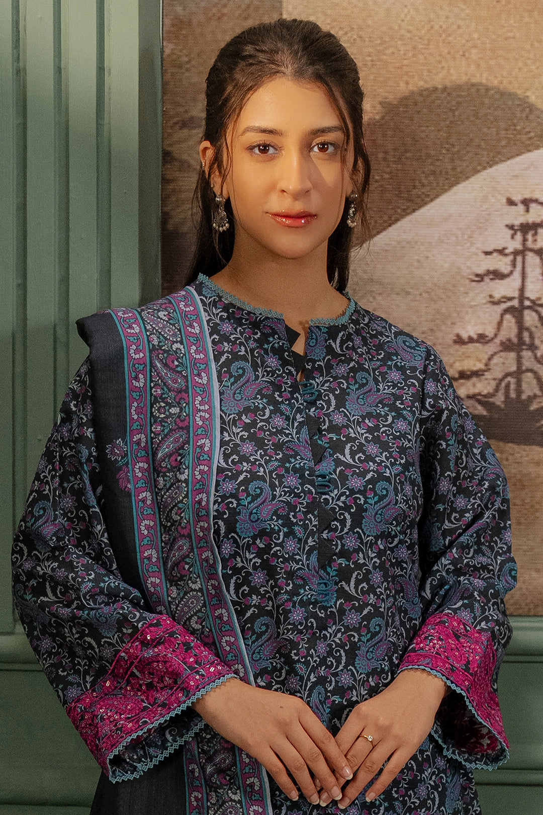 Zellbury | Unstitched 2 Piece Khaddar | Embroidered Shirt Dupatta - 0347 - Libasekhas