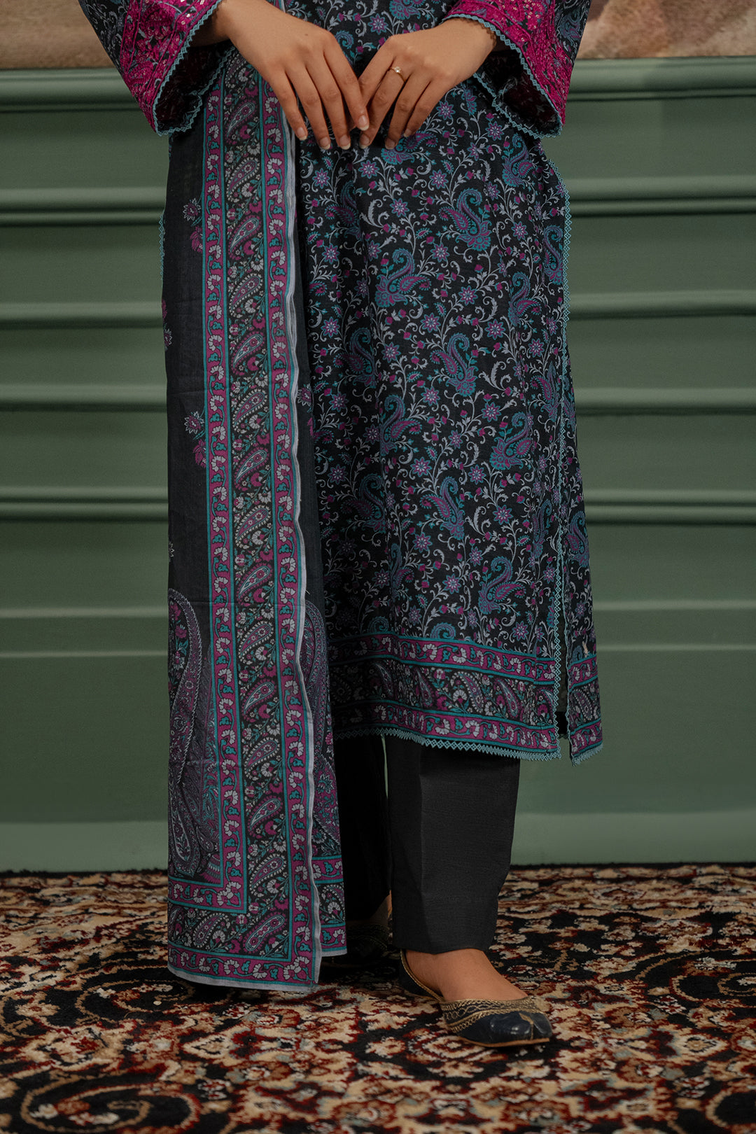 Zellbury | Unstitched 2 Piece Khaddar | Embroidered Shirt Dupatta - 0347 - Libasekhas