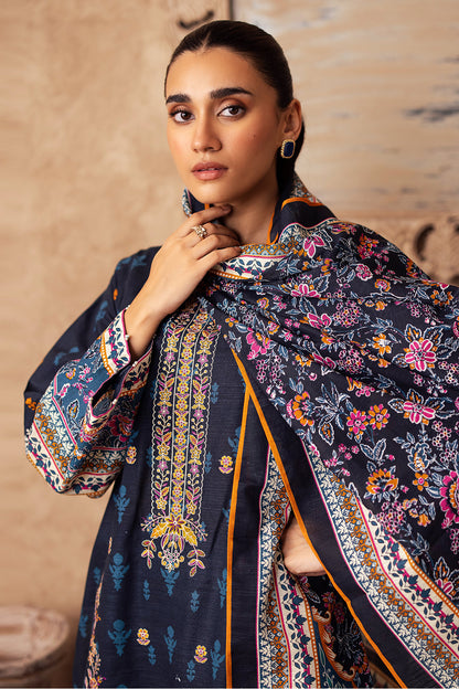 Zellbury | Unstitched 3 Piece Khaddar | Embroidered Shirt Shalwar Dupatta - 0225 - Libasekhas