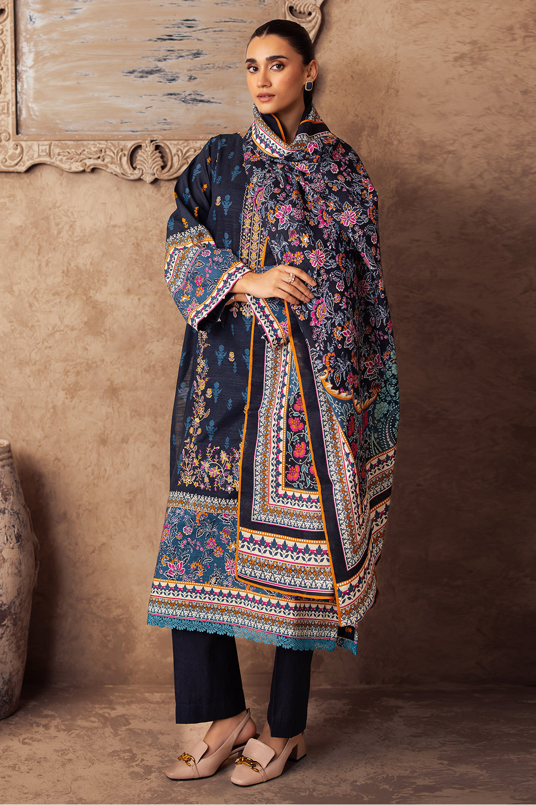 Zellbury | Unstitched 3 Piece Khaddar | Embroidered Shirt Shalwar Dupatta - 0225 - Libasekhas