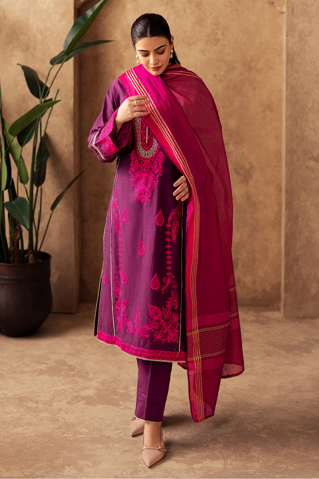 Zellbury | Unstitched 3 Piece Chambray | Embroidered Shirt Shalwar Dupatta - 0230 - Libasekhas
