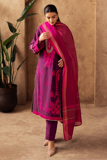 Zellbury | Unstitched 3 Piece Chambray | Embroidered Shirt Shalwar Dupatta - 0230 - Libasekhas