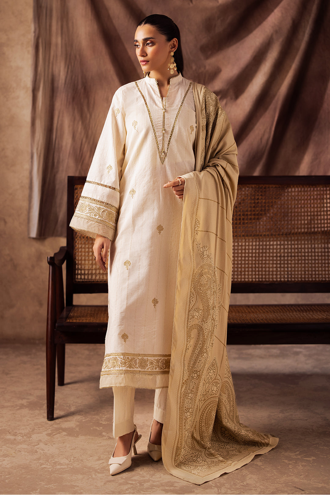 Zellbury | Unstitched 3 Piece Khaddar | Embroidered Shirt Shalwar Shawl - 0232 - Libasekhas