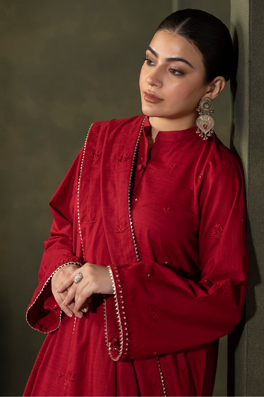 Zellbury | Unstitched 3 Piece Khaddar | Embroidered Shirt Shalwar Dupatta - 0238 - Libasekhas