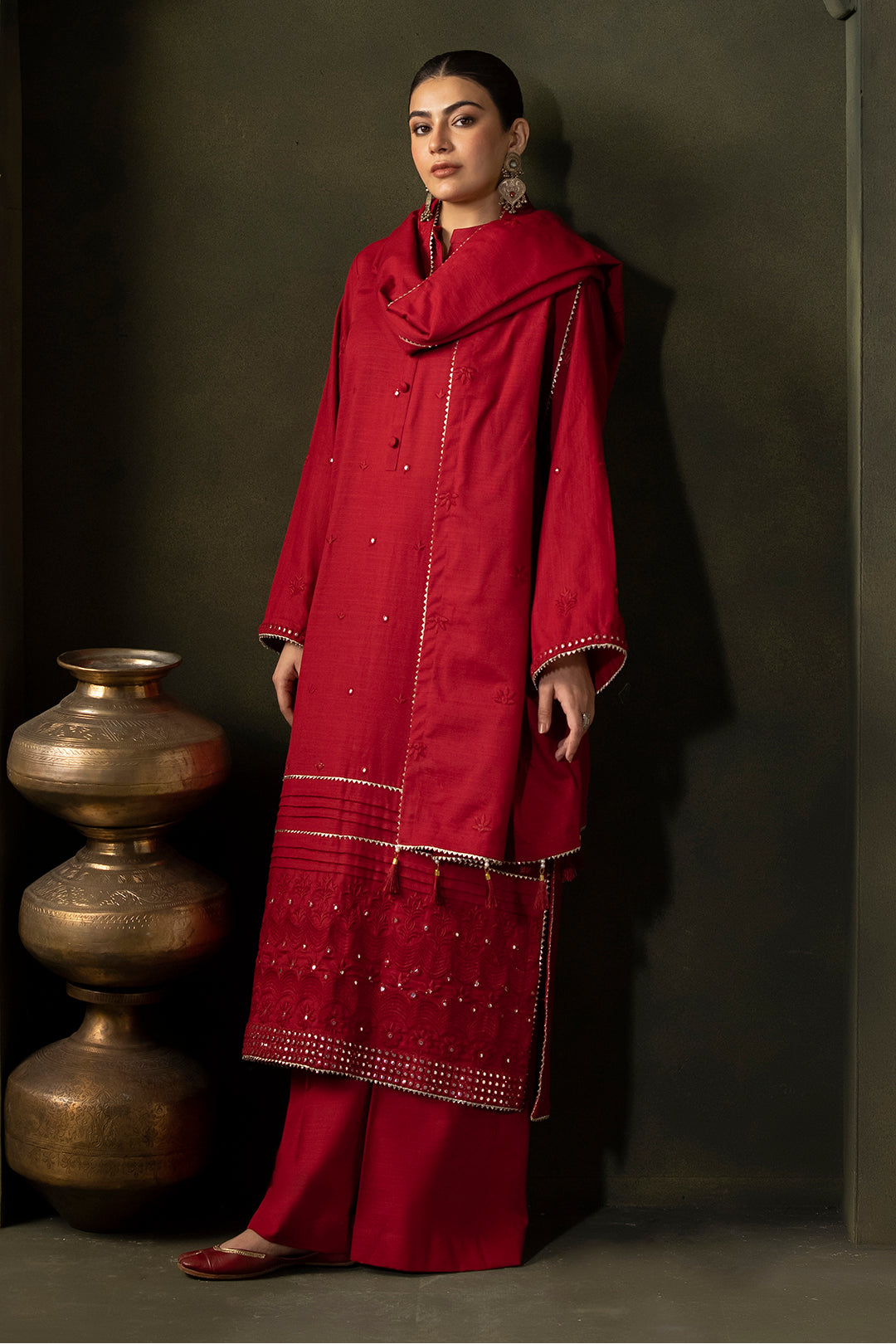 Zellbury | Unstitched 3 Piece Khaddar | Embroidered Shirt Shalwar Dupatta - 0238 - Libasekhas