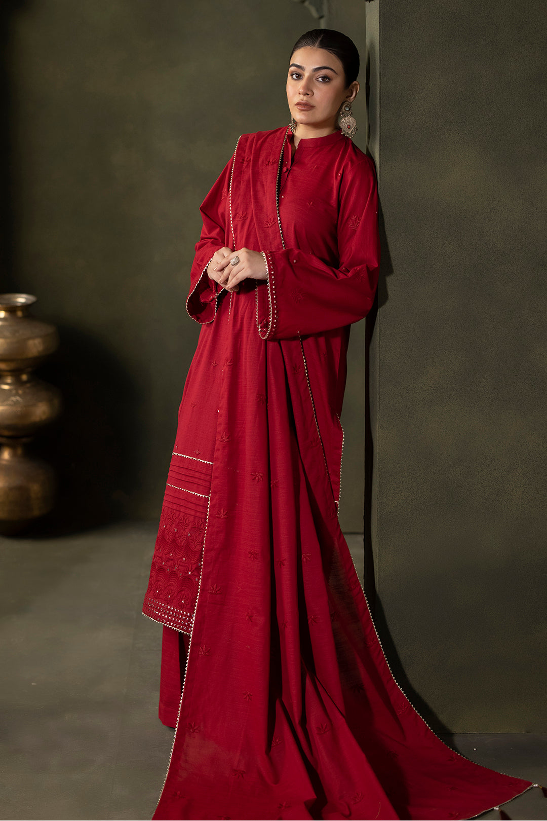 Zellbury | Unstitched 3 Piece Khaddar | Embroidered Shirt Shalwar Dupatta - 0238 - Libasekhas