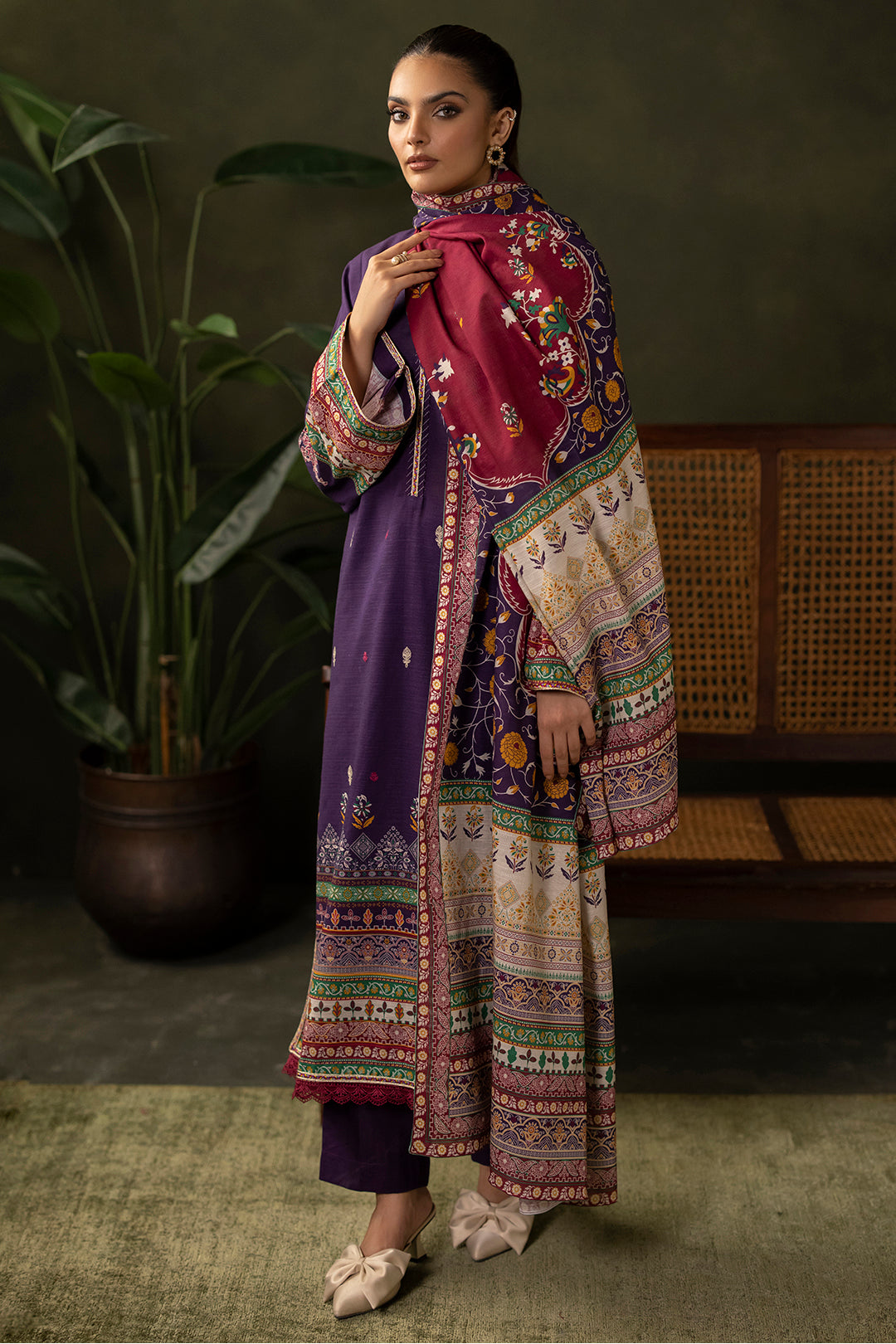 Zellbury | Unstitched 3 Piece Khaddar | Embroidered Shirt Shalwar Dupatta - 0311 - Libasekhas