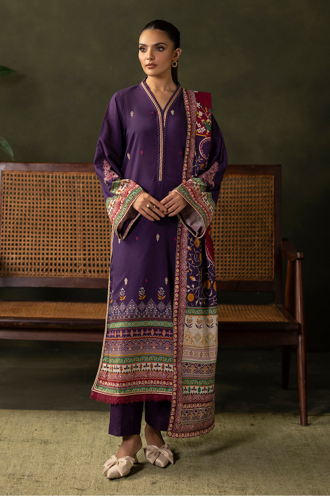 Zellbury | Unstitched 3 Piece Khaddar | Embroidered Shirt Shalwar Dupatta - 0311 - Libasekhas