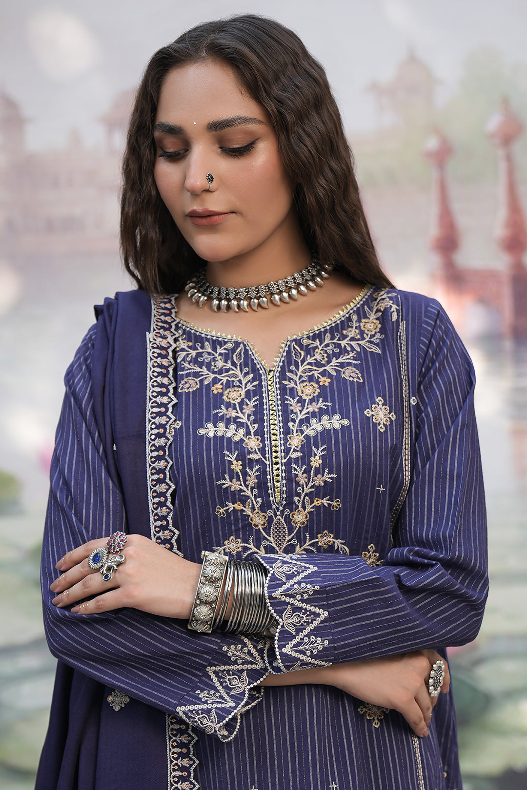 Zellbury | Unstitched 3 Piece Khaddar | Embroidered Shirt Shalwar Shawl - 0409 - Libasekhas