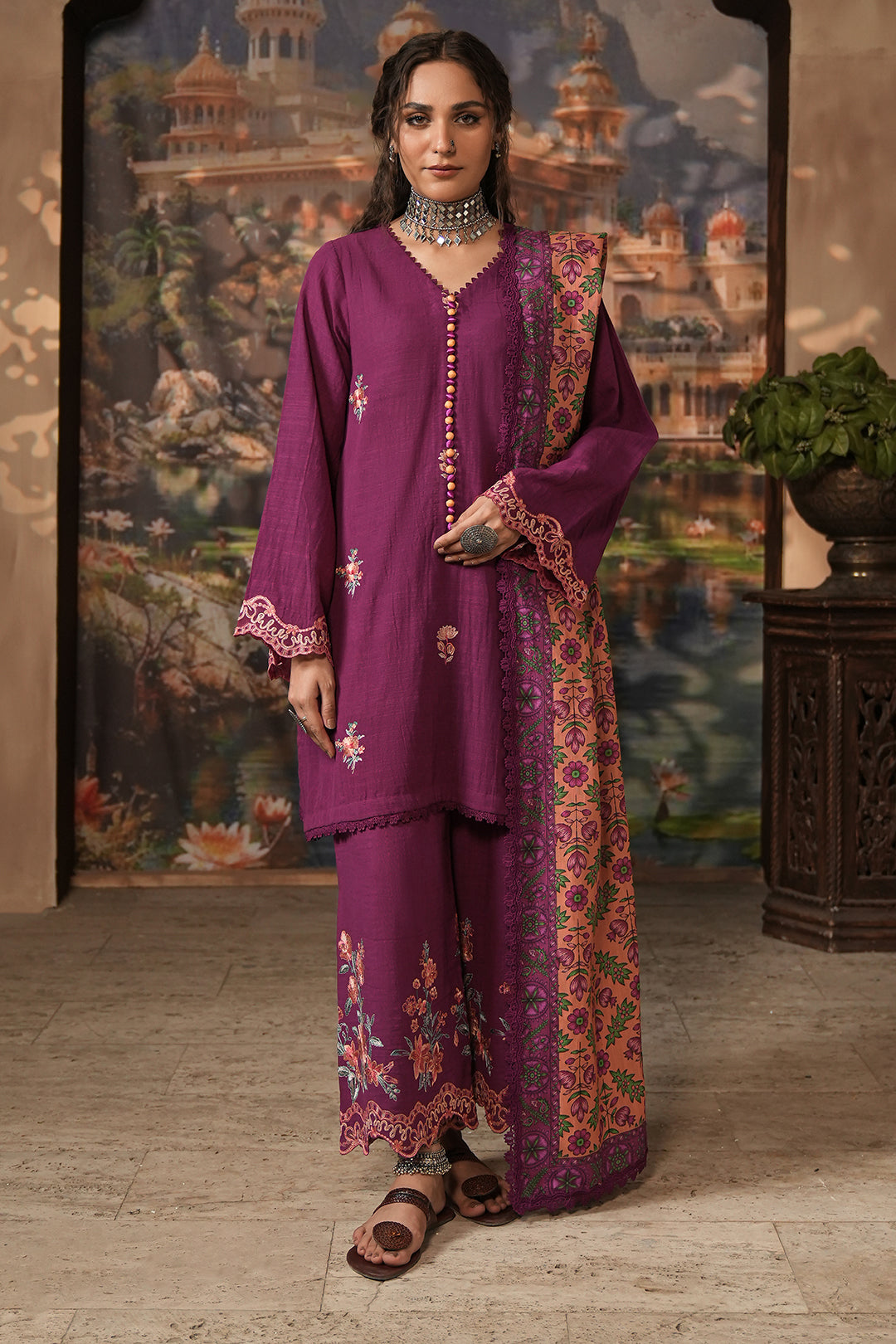 Zellbury | Unstitched 3 Piece Khaddar | Embroidered Shirt Shalwar Dupatta - 0487 - Libasekhas