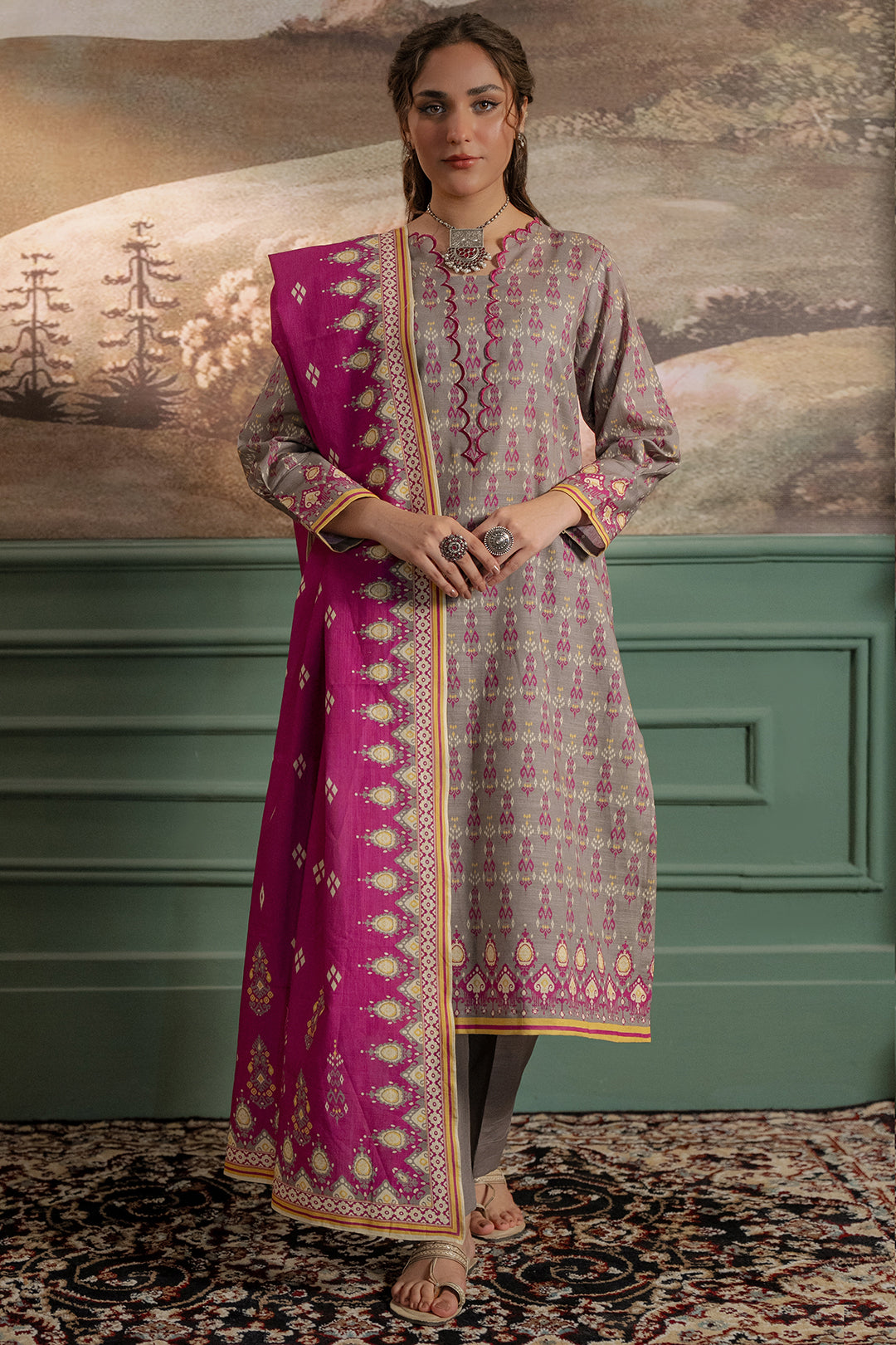 Zellbury | Unstitched 2 Piece Khaddar | Shirt Dupatta - 0332 - Libasekhas