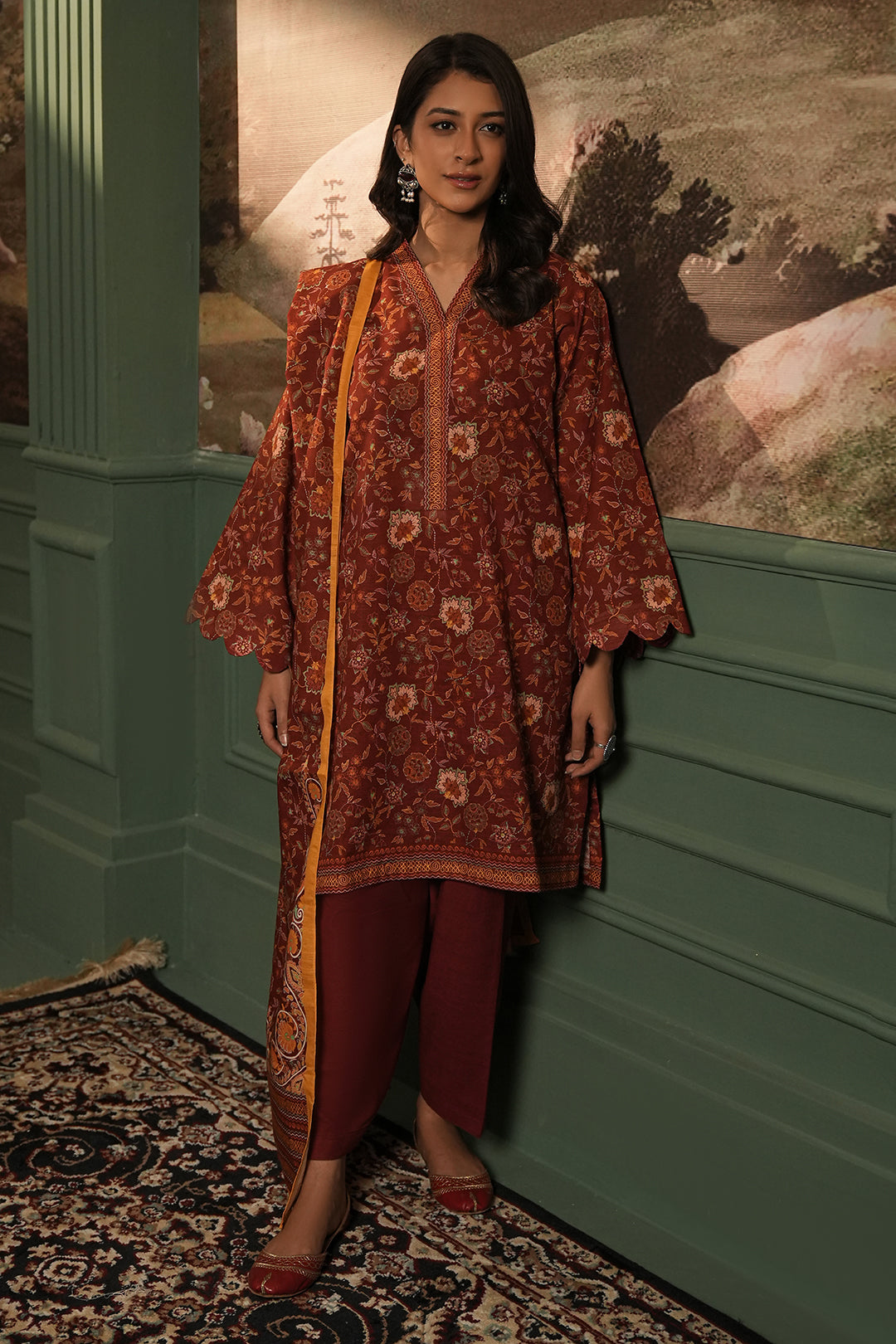 Zellbury | Unstitched 3 Piece Khaddar | Shirt Shalwar Dupatta - 0356 - Libasekhas