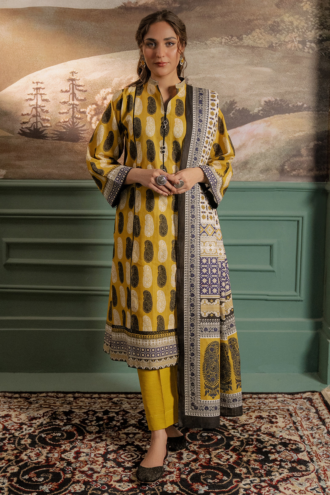 Zellbury | Unstitched 3 Piece Khaddar | Shirt Shalwar Dupatta - 0371 - Libasekhas