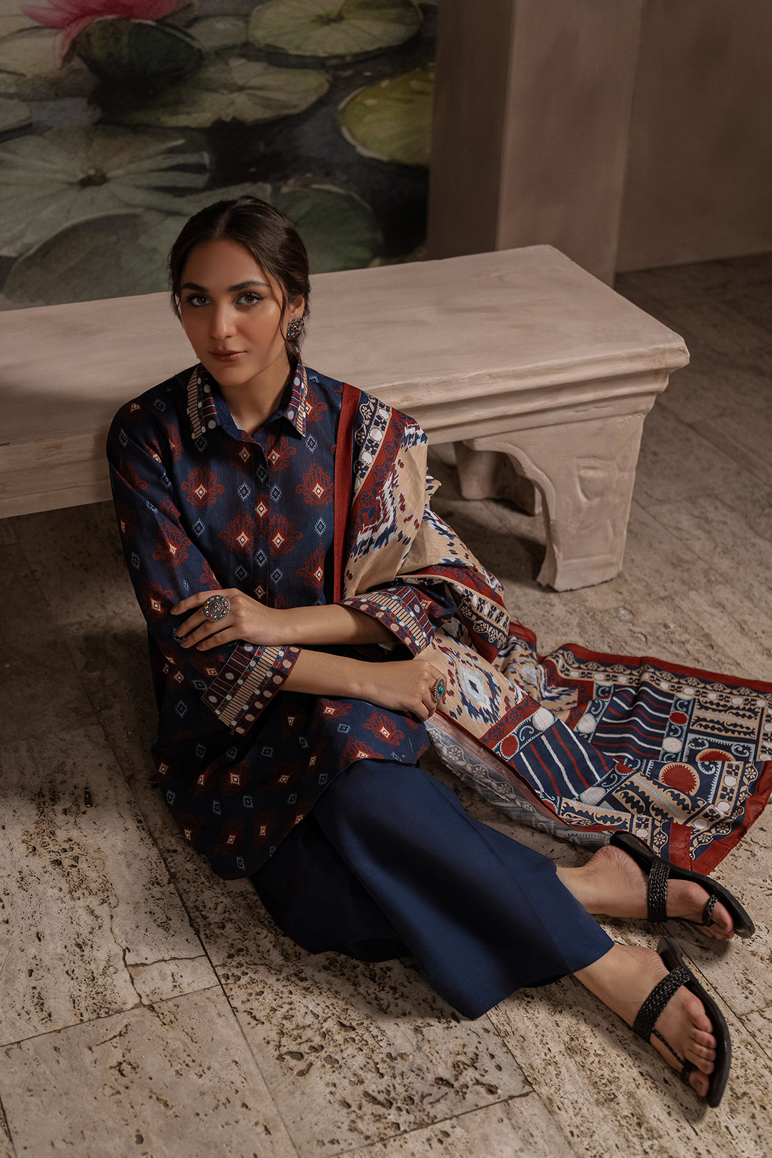 Zellbury | Unstitched 3 Piece Khaddar | Shirt Shalwar Dupatta - 0387 - Libasekhas