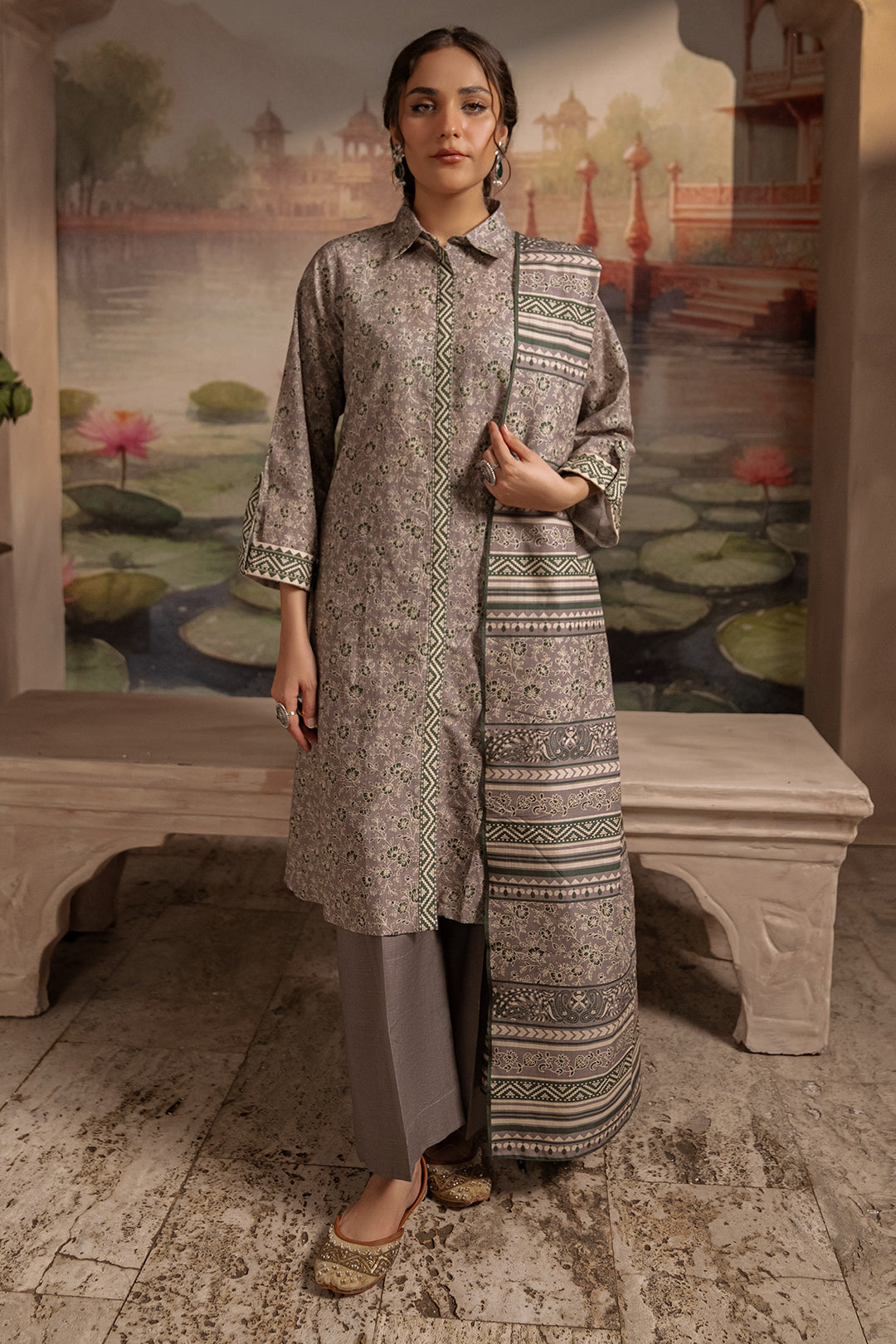 Zellbury | Unstitched 3 Piece Karandi | Shirt Shalwar Dupatta - 0457 - Libasekhas