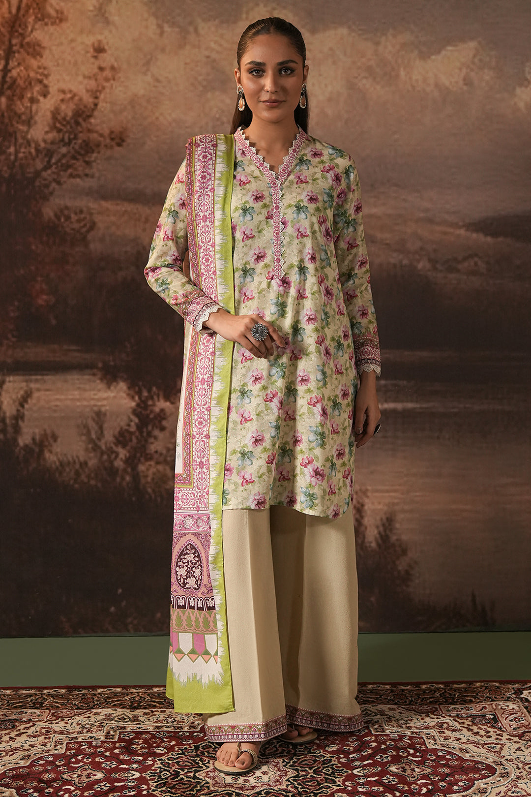 Zellbury | Unstitched 3 Piece Karandi | Shirt Shalwar Dupatta - 0458 - Libasekhas