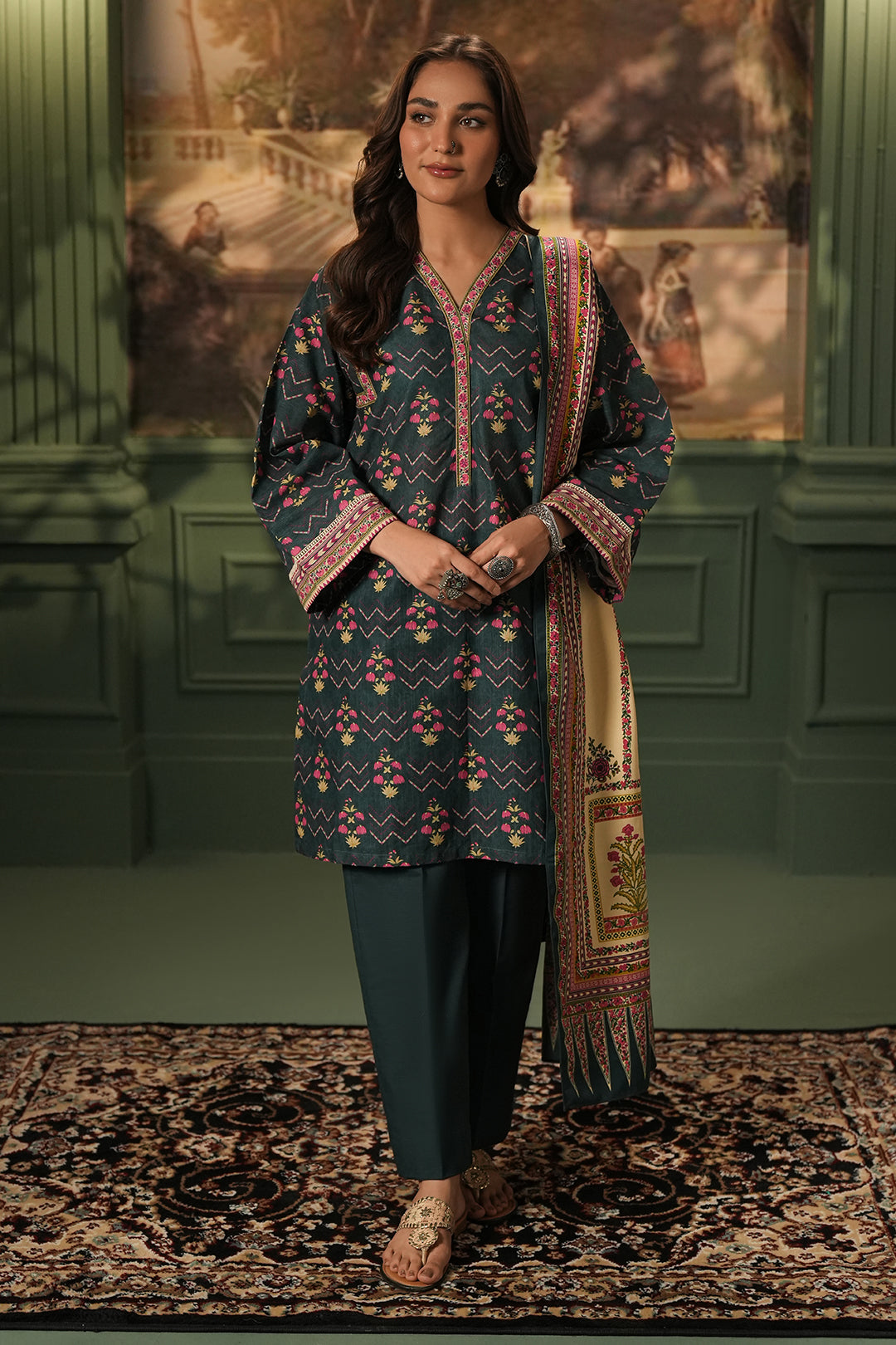 Zellbury | Unstitched 3 Piece Khaddar | Shirt Shalwar Shawl - 0459 - Libasekhas
