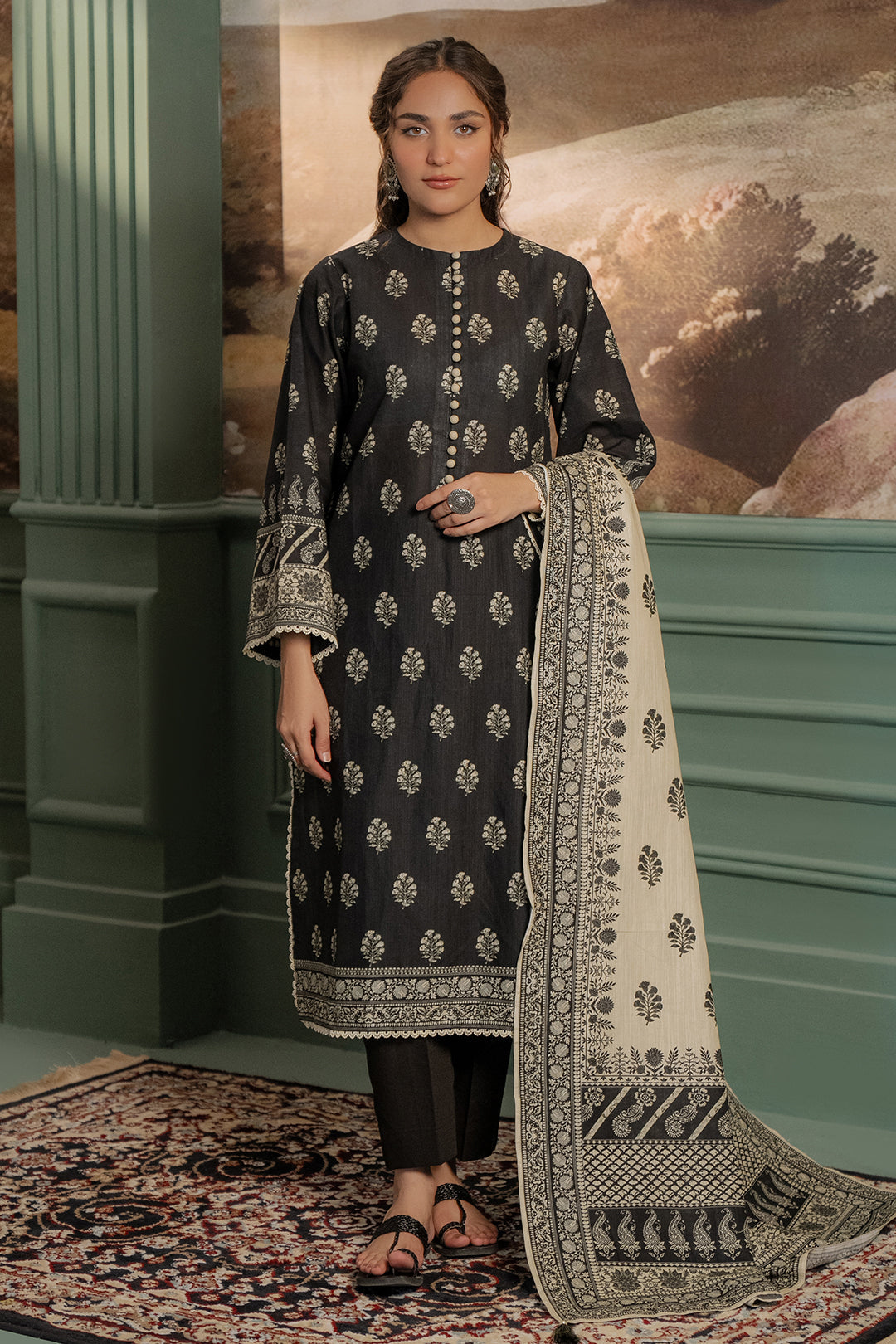 Zellbury | Unstitched 3 Piece Khaddar | Shirt Shalwar Dupatta - 0461 - Libasekhas