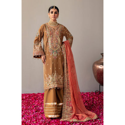 Emaan Adeel Makhmal Embroidered Velvet 3Pc Suit MK-07 MERAKI - Riwayat-e-khas