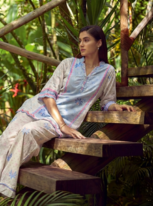 Dhanak | Casual Pret | SKY BLUE LAWN 2PCS EMBROIDERED KURTA WITH TROUSER