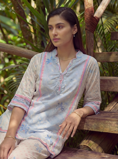Dhanak | Casual Pret | SKY BLUE LAWN 2PCS EMBROIDERED KURTA WITH TROUSER