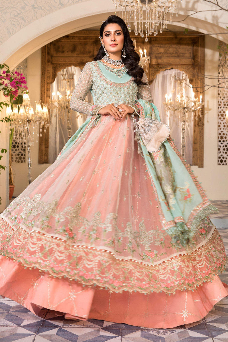NEW MARIA B - Pearl White, Peach and Aqua (BD-2408) - Riwayat-e-khas