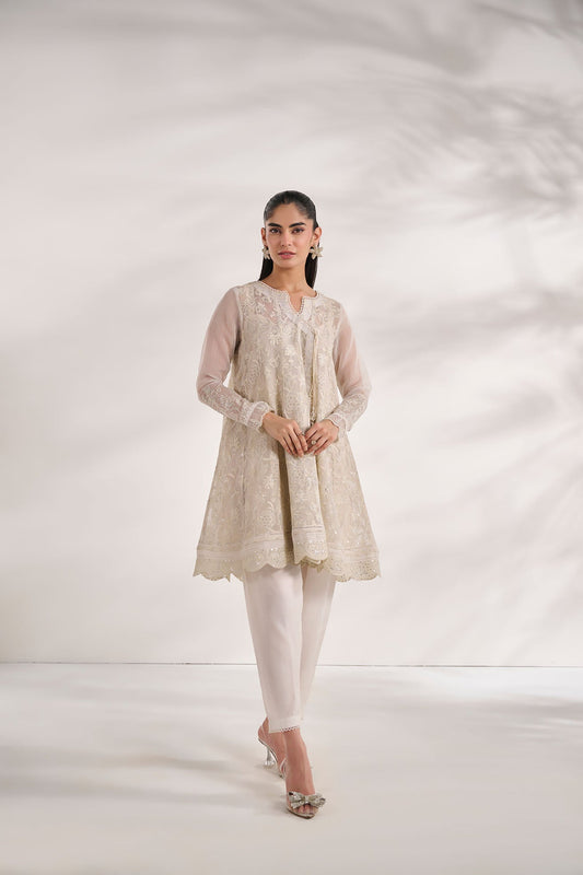 Dhanak | Signature Pret | WHITE 2PCS EMBROIDERED KURTA WITH TROUSER