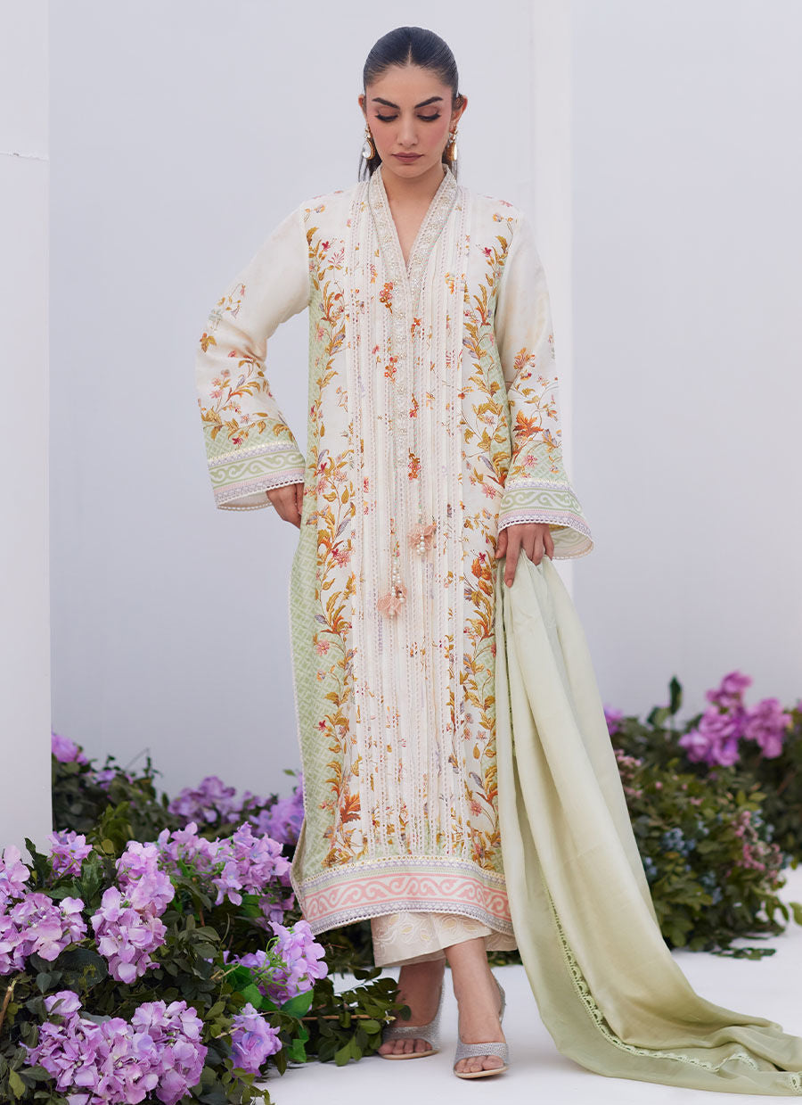 Farah Talib Aziz | Zaza Prints 24 | SAGE TRELLIS SHIRT AND DUPATTA - House Of Anaya