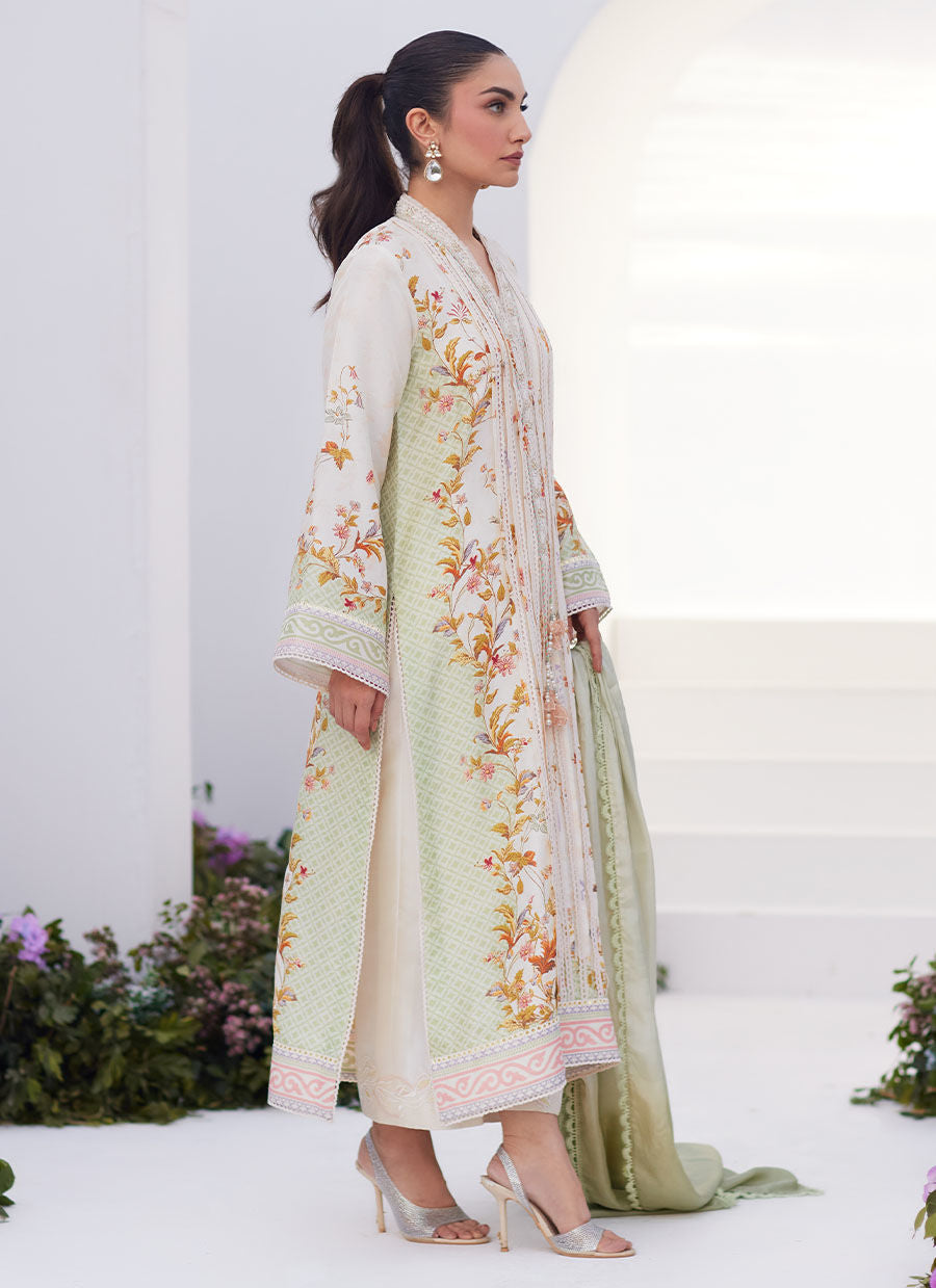 Farah Talib Aziz | Zaza Prints 24 | SAGE TRELLIS SHIRT AND DUPATTA - House Of Anaya