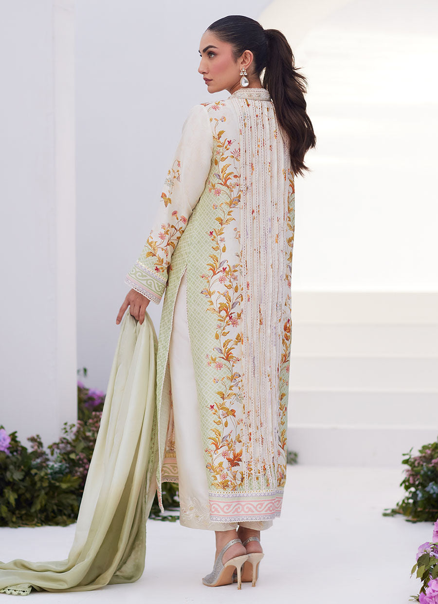 Farah Talib Aziz | Zaza Prints 24 | SAGE TRELLIS SHIRT AND DUPATTA - House Of Anaya