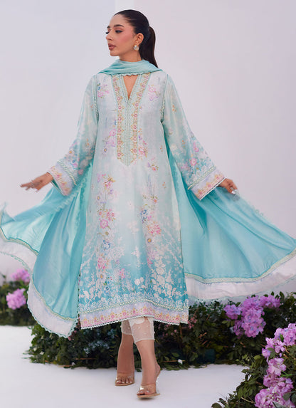 Farah Talib Aziz | Zaza Prints 24 | CYAN OMBRE SHIRT AND DUPATTA - House Of Anaya