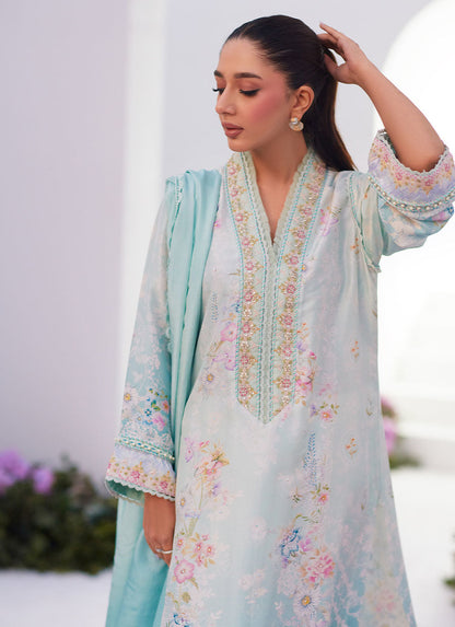 Farah Talib Aziz | Zaza Prints 24 | CYAN OMBRE SHIRT AND DUPATTA - House Of Anaya