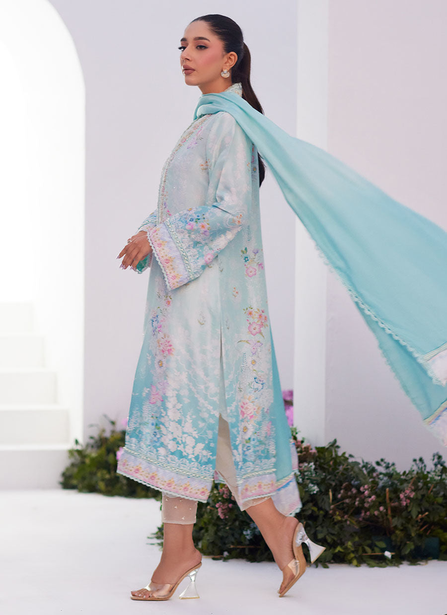Farah Talib Aziz | Zaza Prints 24 | CYAN OMBRE SHIRT AND DUPATTA - House Of Anaya