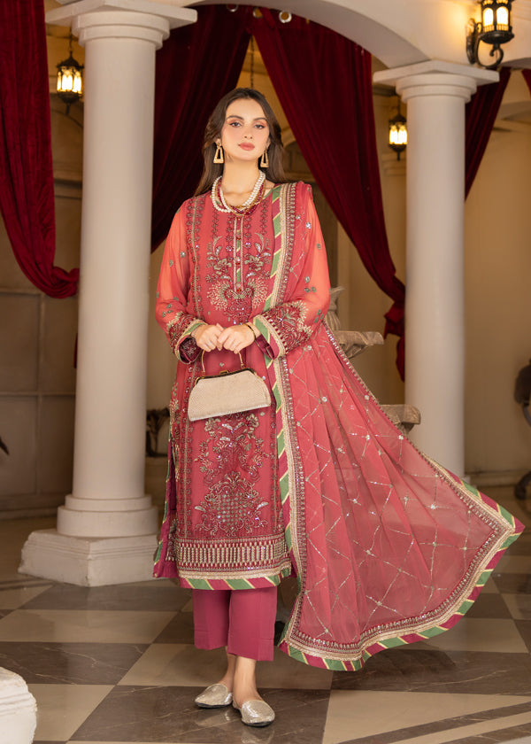 Strawberry | Rimjhim Chiffon Collection | FLS-RJ-003 - House Of Anaya