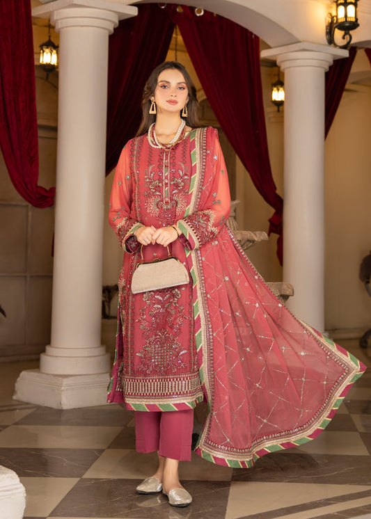 Strawberry | Rimjhim Chiffon Collection | FLS-RJ-003 - House Of Anaya
