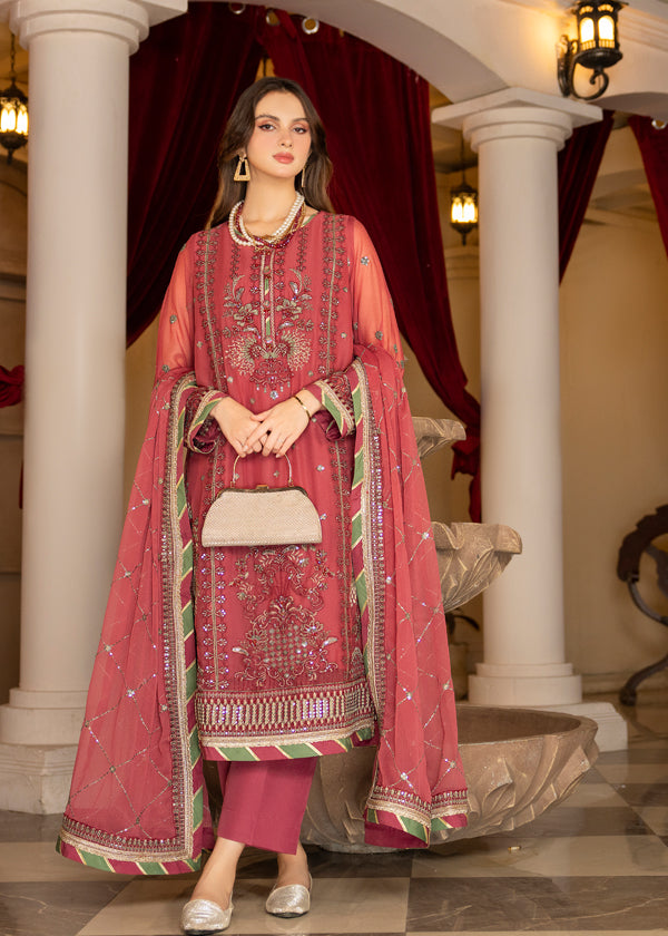 Strawberry | Rimjhim Chiffon Collection | FLS-RJ-003 - House Of Anaya