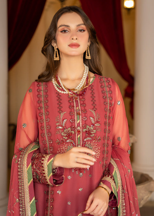 Strawberry | Rimjhim Chiffon Collection | FLS-RJ-003 - House Of Anaya