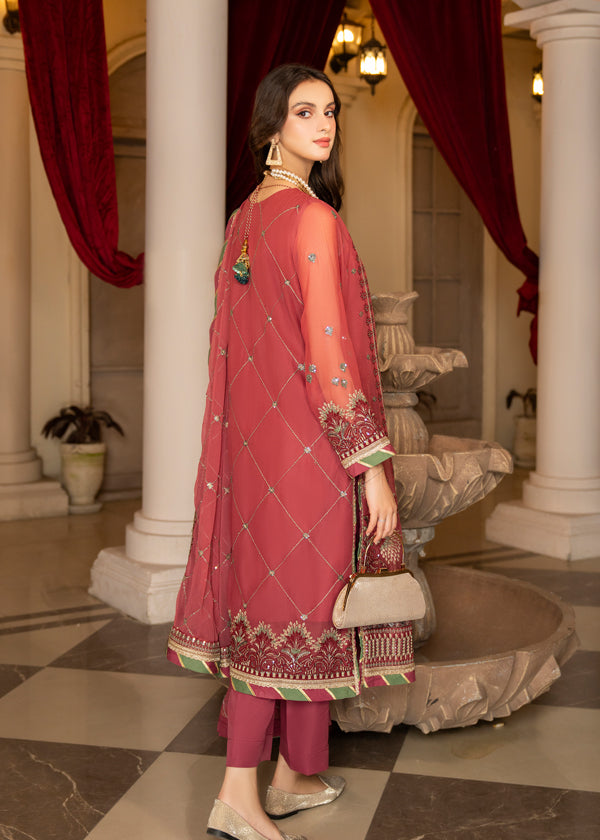 Strawberry | Rimjhim Chiffon Collection | FLS-RJ-003 - House Of Anaya