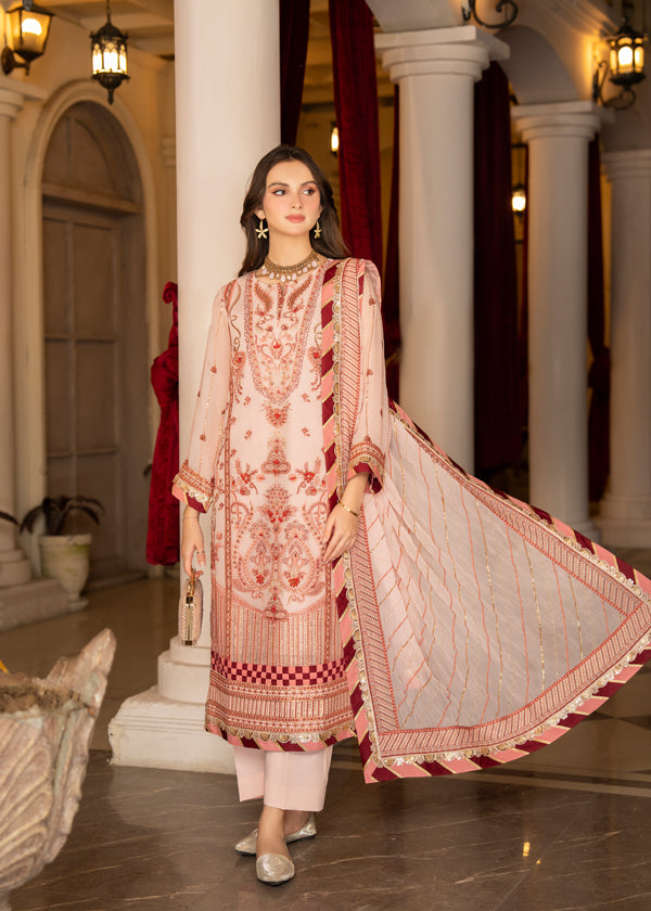 Strawberry | Rimjhim Chiffon Collection | FLS-RJ-006 - House Of Anaya