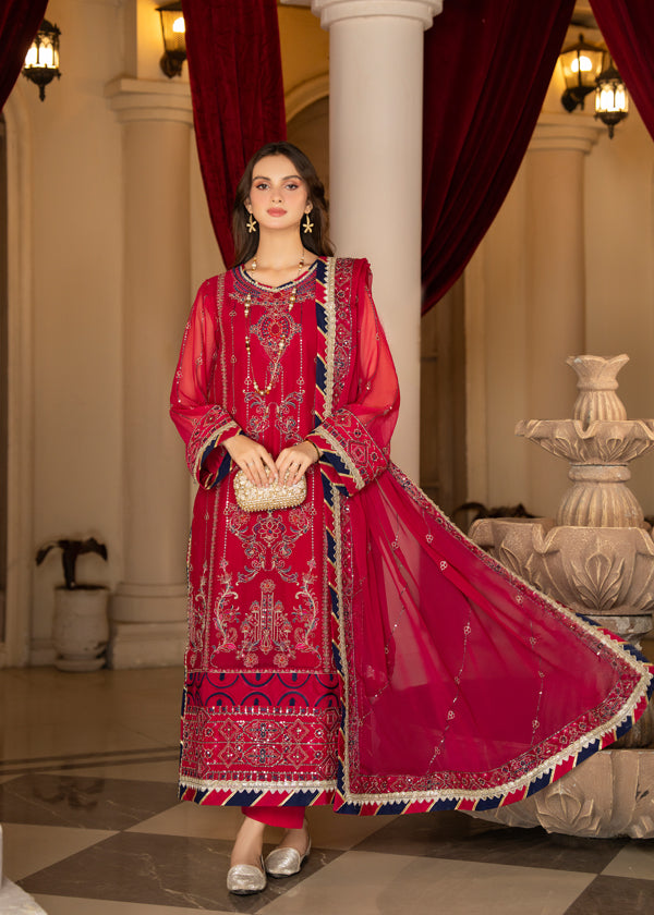 Strawberry | Rimjhim Chiffon Collection | FLS-RJ-007 - House Of Anaya