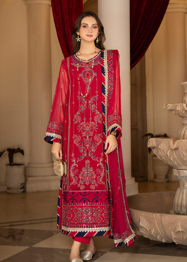 Strawberry | Rimjhim Chiffon Collection | FLS-RJ-007 - House Of Anaya