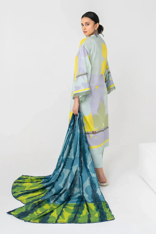 Ittehad | Printed Lawn 24 | IP3P07-3PS-LGR - House Of Anaya