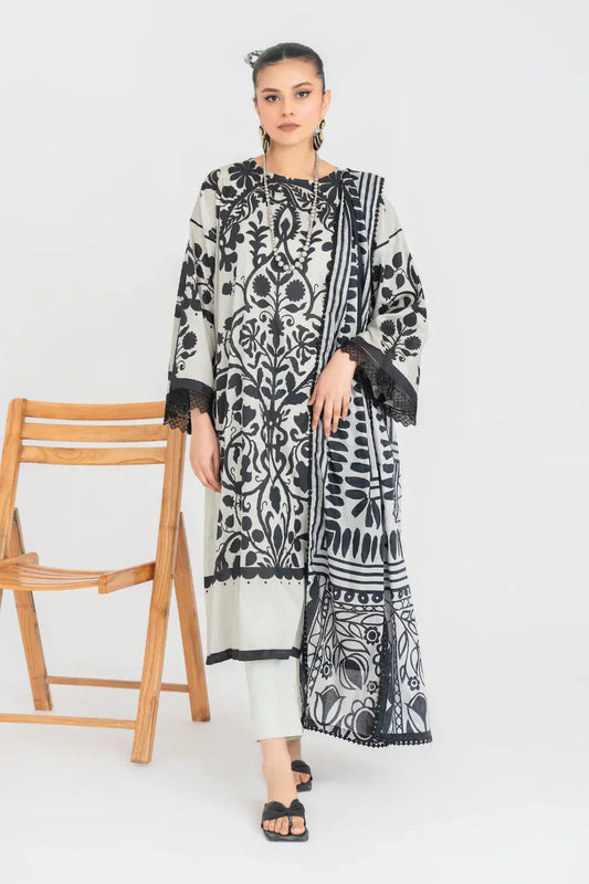 Ittehad | Printed Lawn 24 | IP3P08-3PS-LGY - House Of Anaya