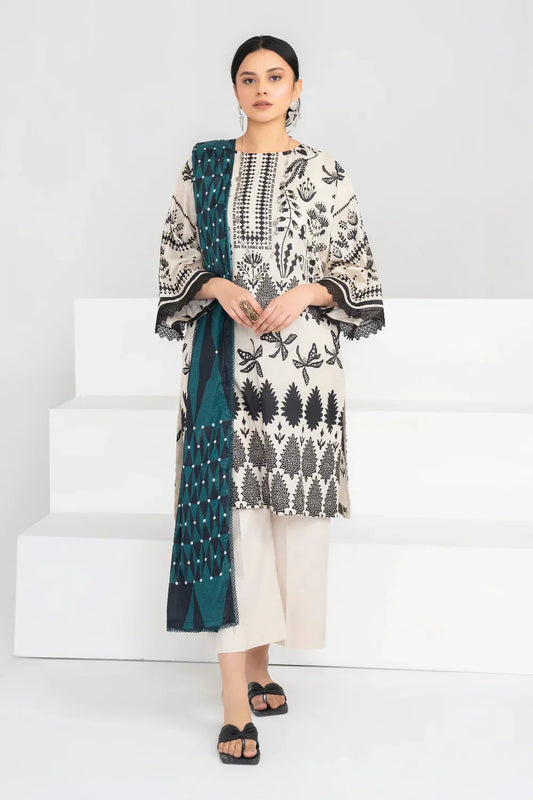Ittehad | Printed Lawn 24 | IP3P02-3PS-BGE - House Of Anaya