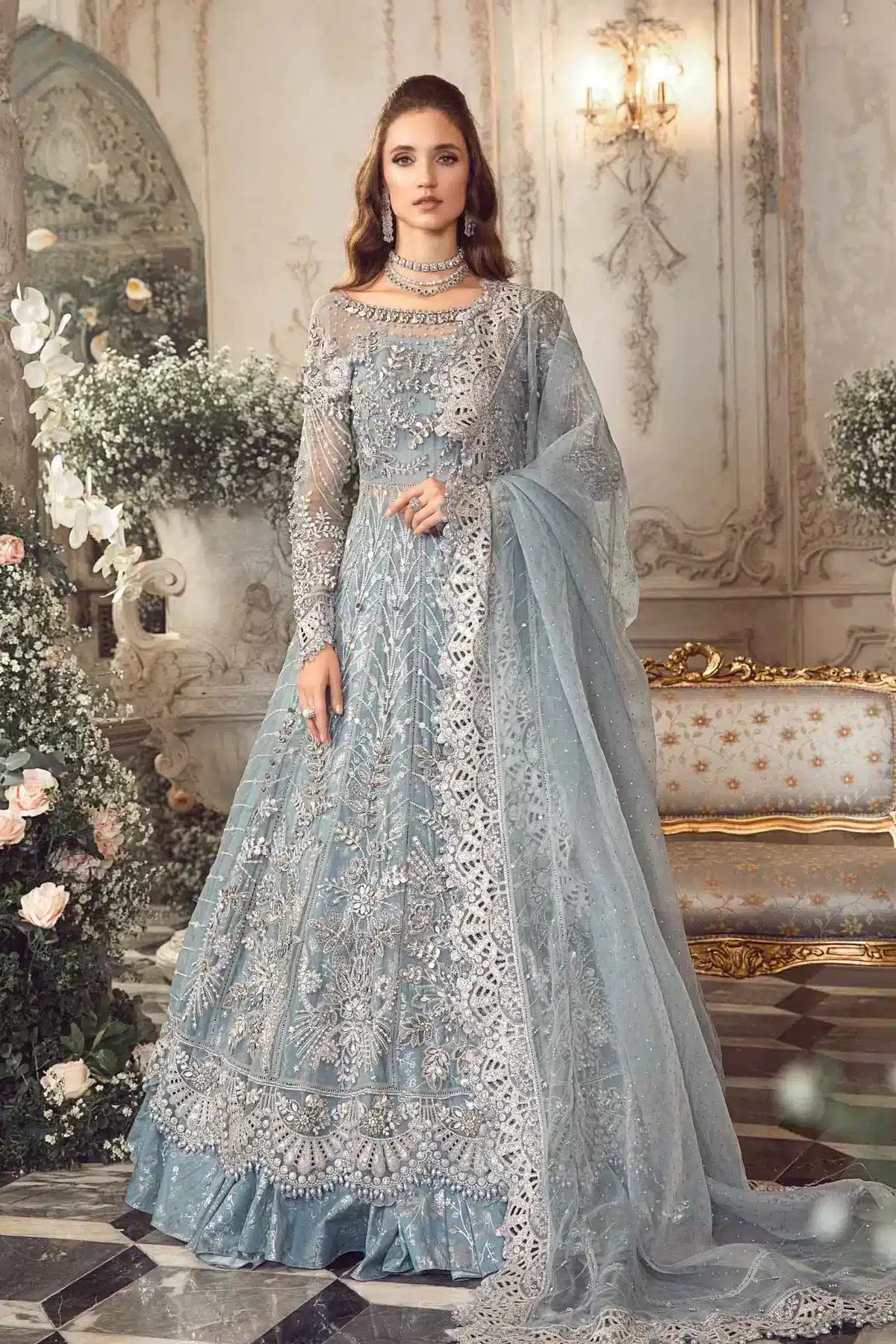 Maria B | Mbroidered Wedding Edition 23 | Ice Blue BD-2702 - House Of Anaya