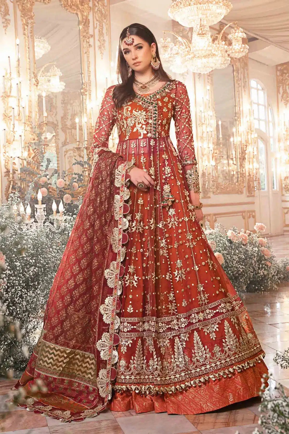 Maria B | Mbroidered Wedding Edition 23 | Maroon BD-2705 - House Of Anaya