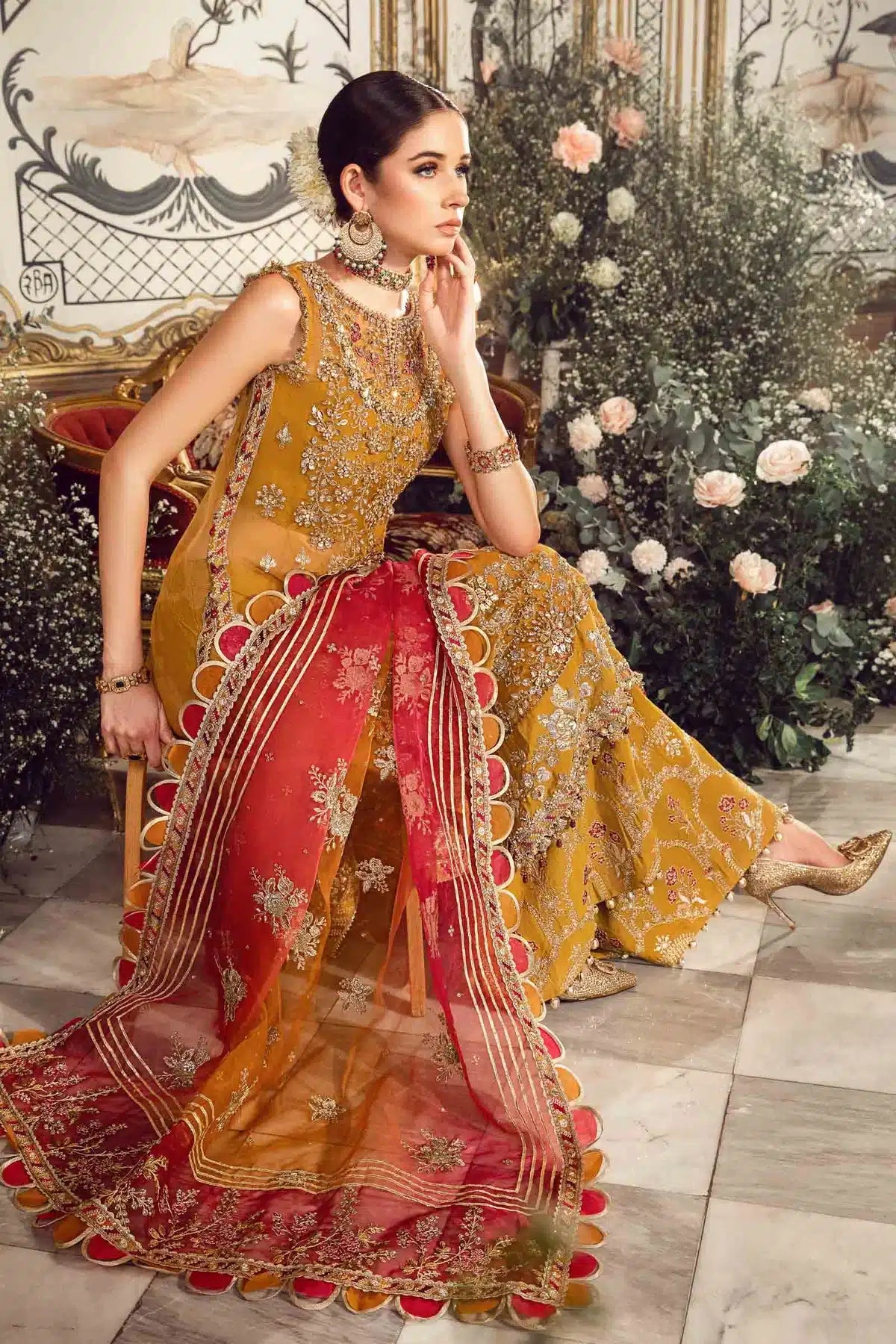 Maria B | Mbroidered Wedding Edition 23 | Mustard BD-2707 - House Of Anaya
