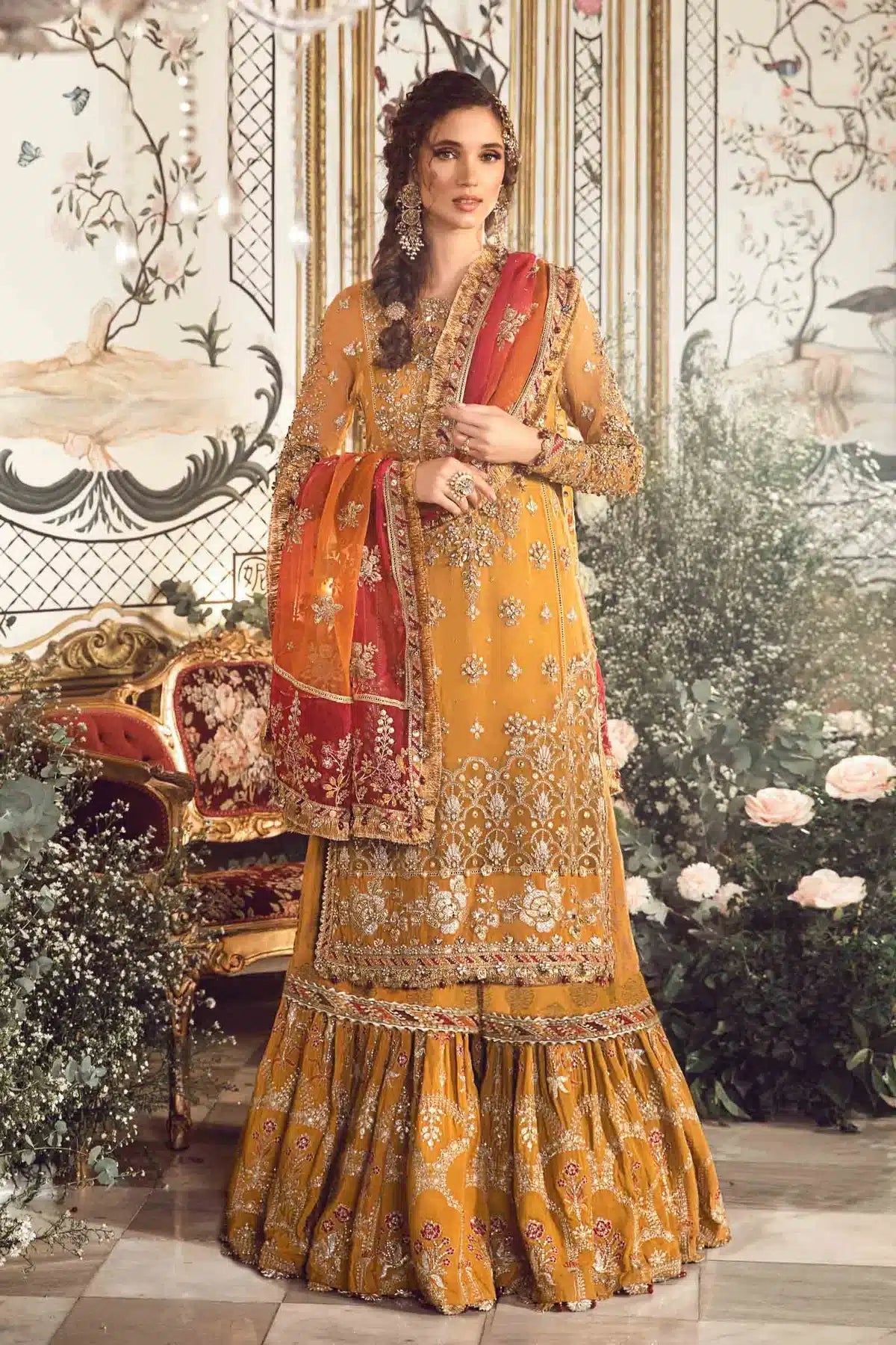 Maria B | Mbroidered Wedding Edition 23 | Mustard BD-2707 - House Of Anaya